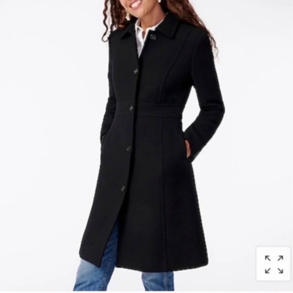J.Crew Classic Lady Day Coat Womens Black Italian Wool Tailored Long Old Money - Picture 3 of 10